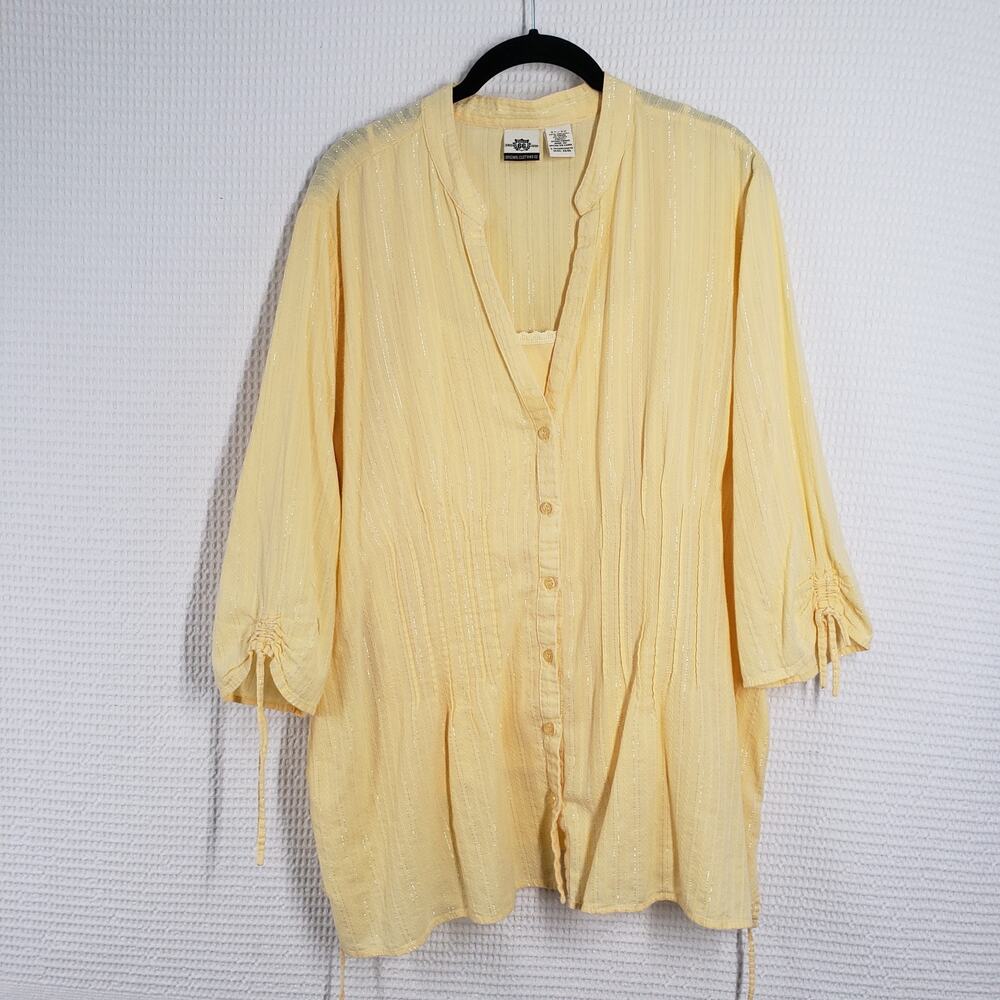 Vintage Route 66 Oversized Button Up Tunic Top Womens 2X Butter Yellow Y2K Set